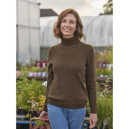 Brown Marl - Front - WoolOvers Womens-Ladies Lambswool Polo Neck Jumper