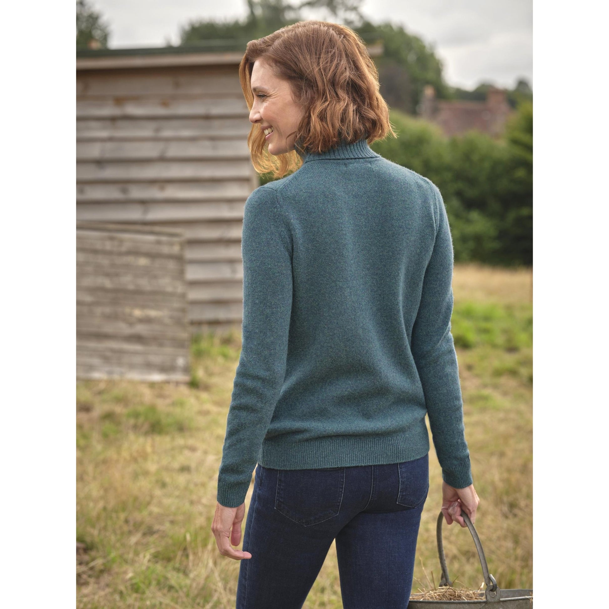 Teal Twist - Back - WoolOvers Womens-Ladies Lambswool Polo Neck Jumper