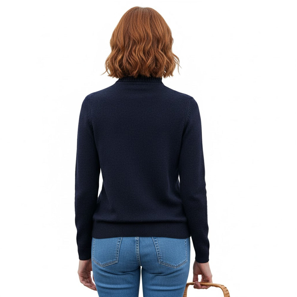 Navy - Back - WoolOvers Womens-Ladies Lambswool Polo Neck Jumper
