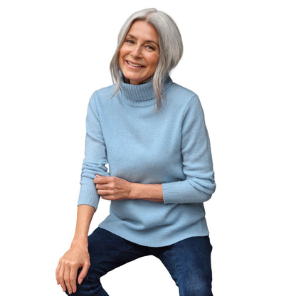 Frost Blue - Front - WoolOvers Womens-Ladies Lambswool Polo Neck Jumper