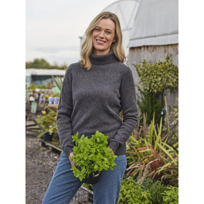 Charcoal - Front - WoolOvers Womens-Ladies Lambswool Polo Neck Jumper