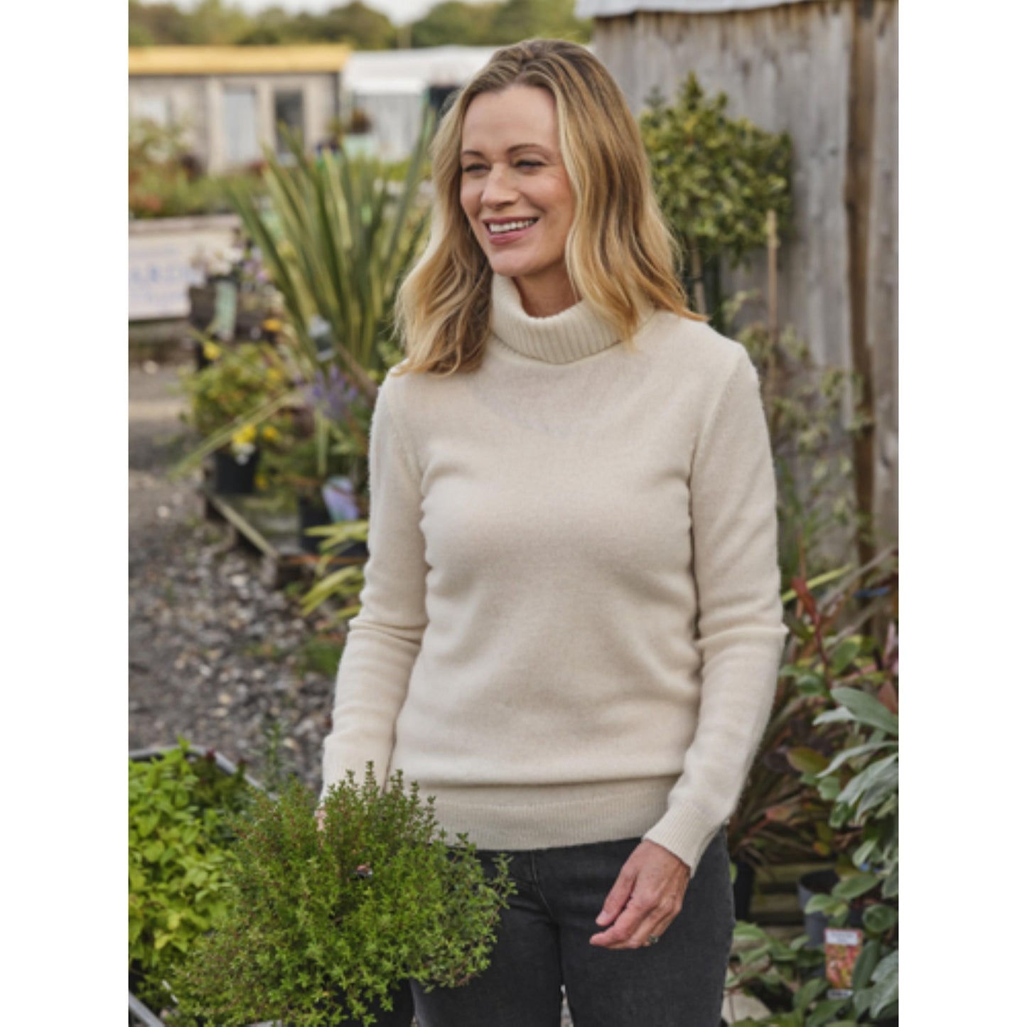 Cream - Front - WoolOvers Womens-Ladies Lambswool Polo Neck Jumper