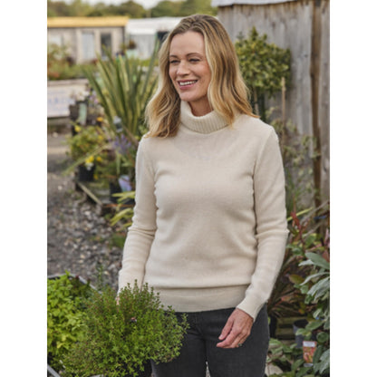 Cream - Front - WoolOvers Womens-Ladies Lambswool Polo Neck Jumper