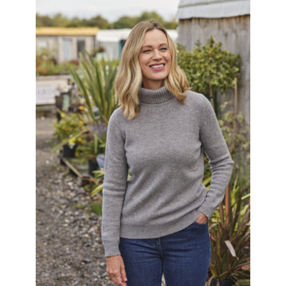 Grey Marl - Front - WoolOvers Womens-Ladies Lambswool Polo Neck Jumper