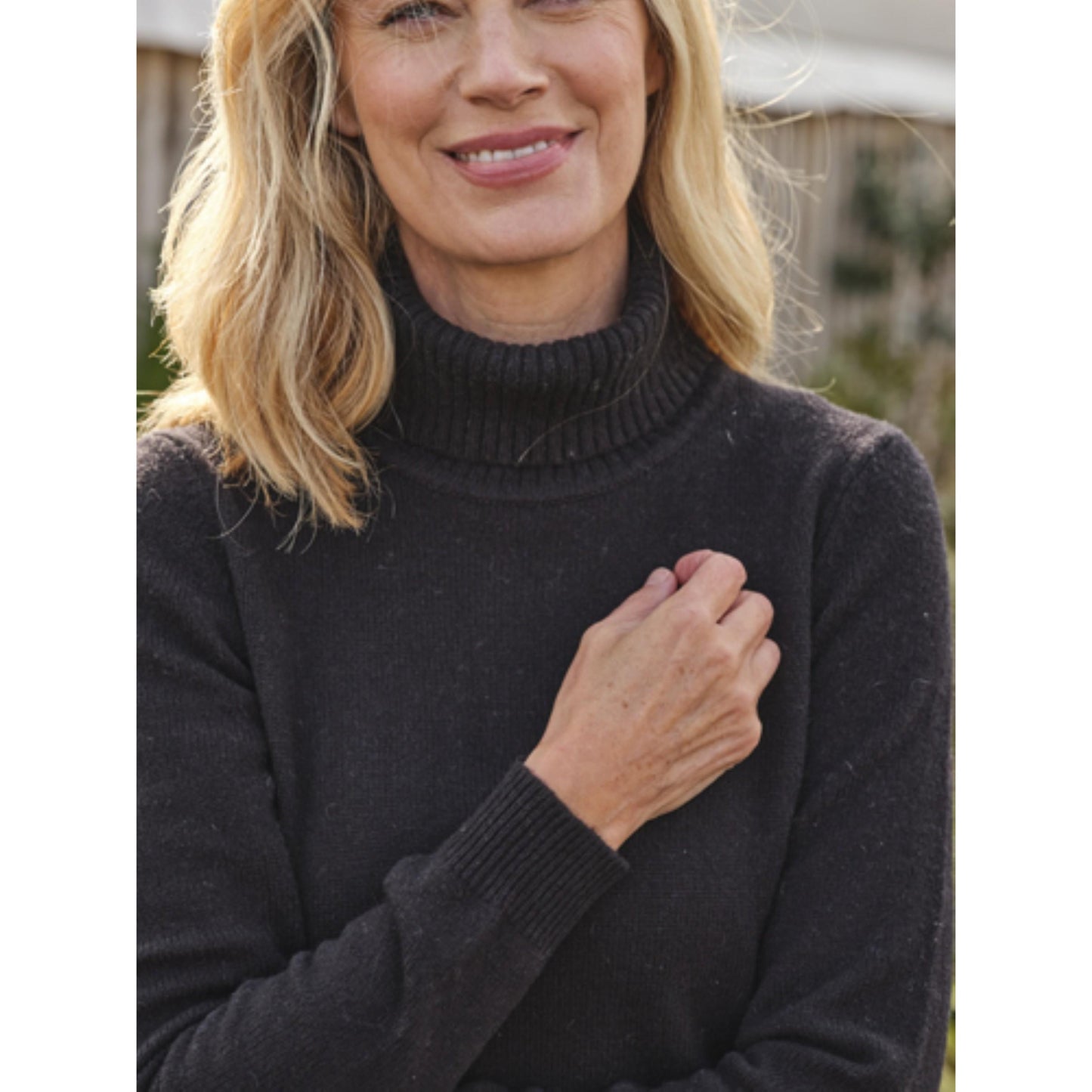 Black - Side - WoolOvers Womens-Ladies Lambswool Polo Neck Jumper