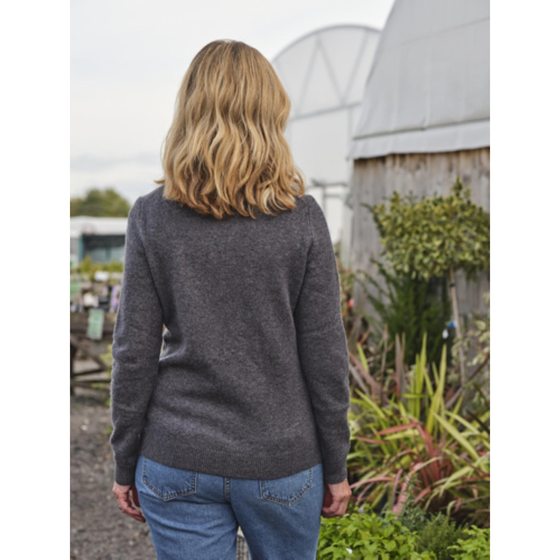 Charcoal - Back - WoolOvers Womens-Ladies Lambswool Polo Neck Jumper