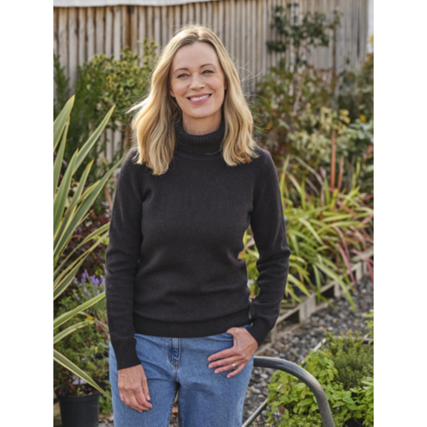 Black - Front - WoolOvers Womens-Ladies Lambswool Polo Neck Jumper