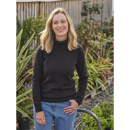 Black - Front - WoolOvers Womens-Ladies Lambswool Polo Neck Jumper
