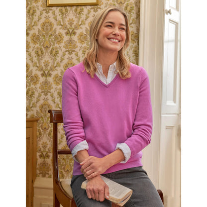 Bright Magenta - Front - WoolOvers Womens-Ladies Cashmere V Neck Jumper
