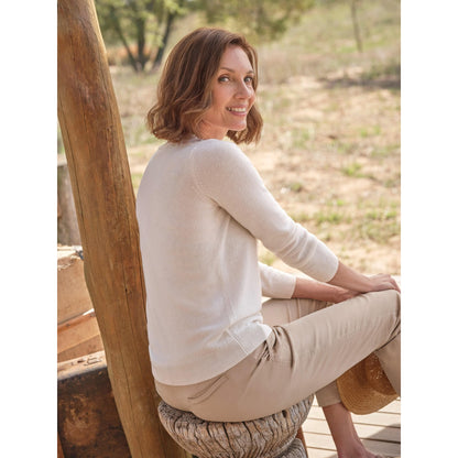 Cream - Front - WoolOvers Womens-Ladies Cashmere V Neck Jumper