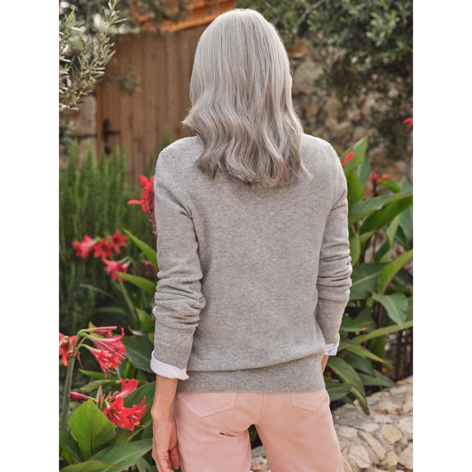 Marble - Back - WoolOvers Womens-Ladies Cashmere V Neck Jumper