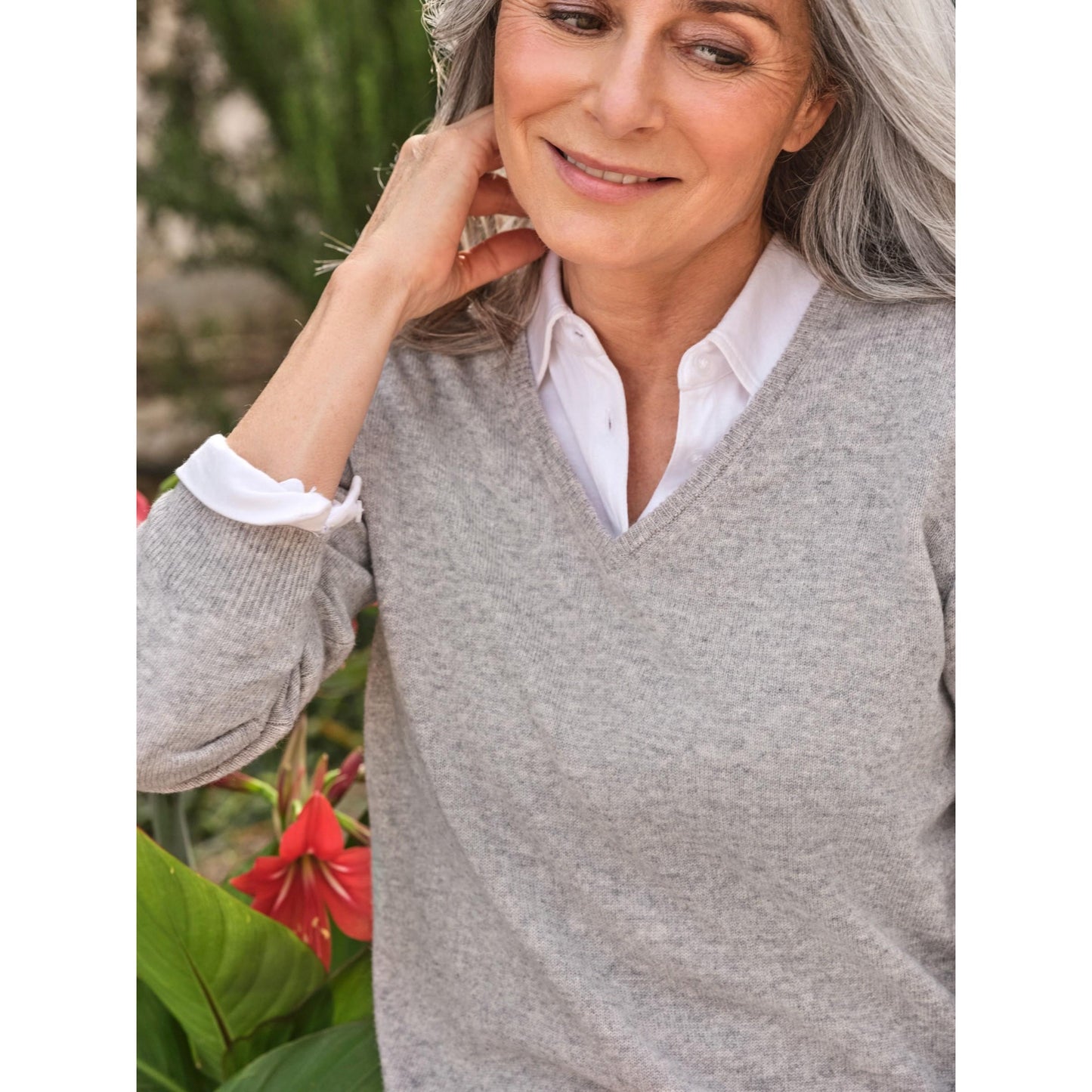 Marble - Side - WoolOvers Womens-Ladies Cashmere V Neck Jumper