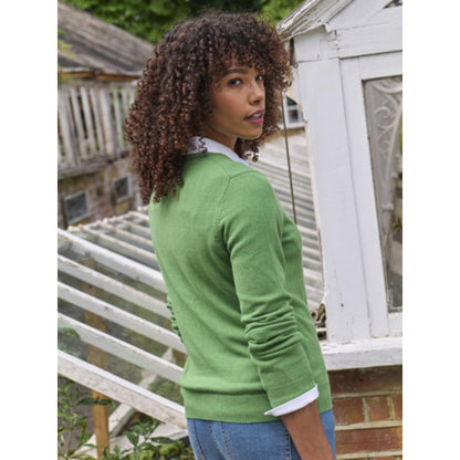 Pear Green - Back - WoolOvers Womens-Ladies Cashmere V Neck Jumper