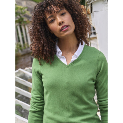 Pear Green - Side - WoolOvers Womens-Ladies Cashmere V Neck Jumper