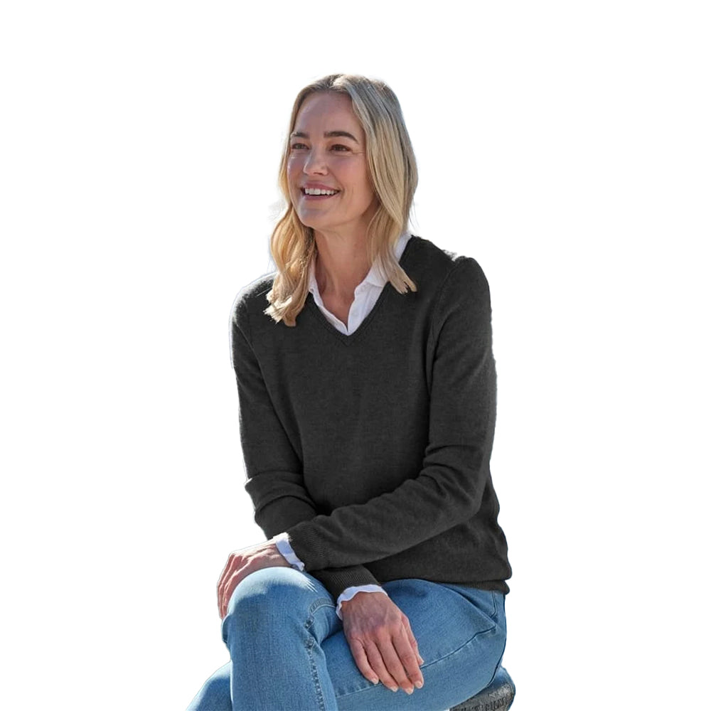 Dark Charcoal - Front - WoolOvers Womens-Ladies Cashmere V Neck Jumper