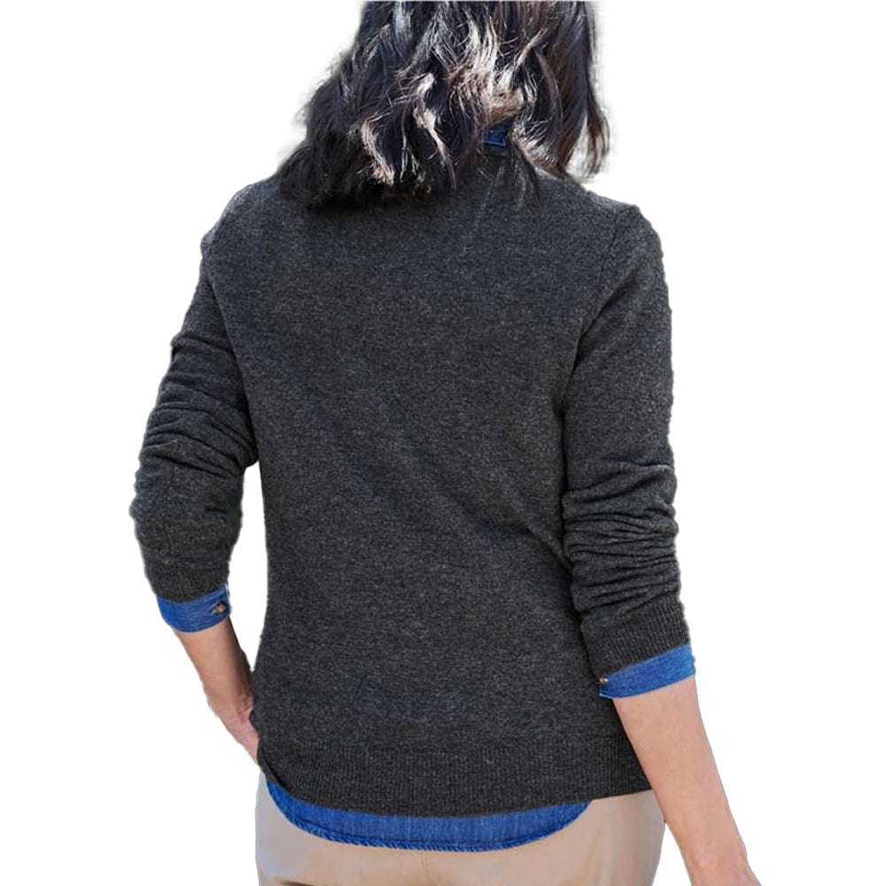 Dark Charcoal - Back - WoolOvers Womens-Ladies Cashmere V Neck Jumper