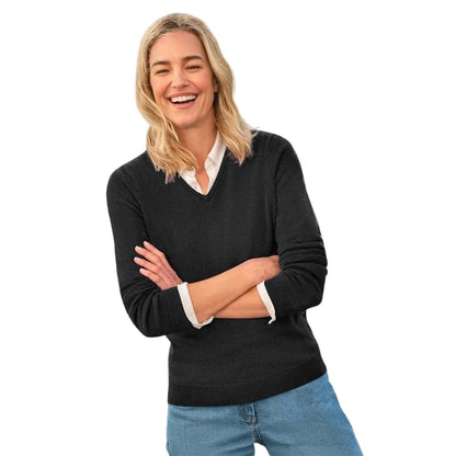 Black - Front - WoolOvers Womens-Ladies Cashmere V Neck Jumper