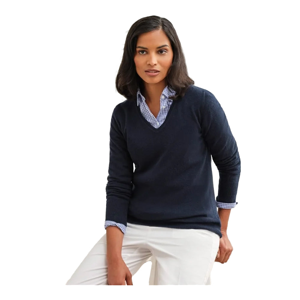 Navy - Front - WoolOvers Womens-Ladies Cashmere V Neck Jumper