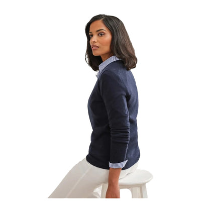 Navy - Back - WoolOvers Womens-Ladies Cashmere V Neck Jumper