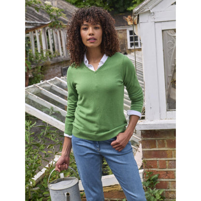 Pear Green - Front - WoolOvers Womens-Ladies Cashmere V Neck Jumper
