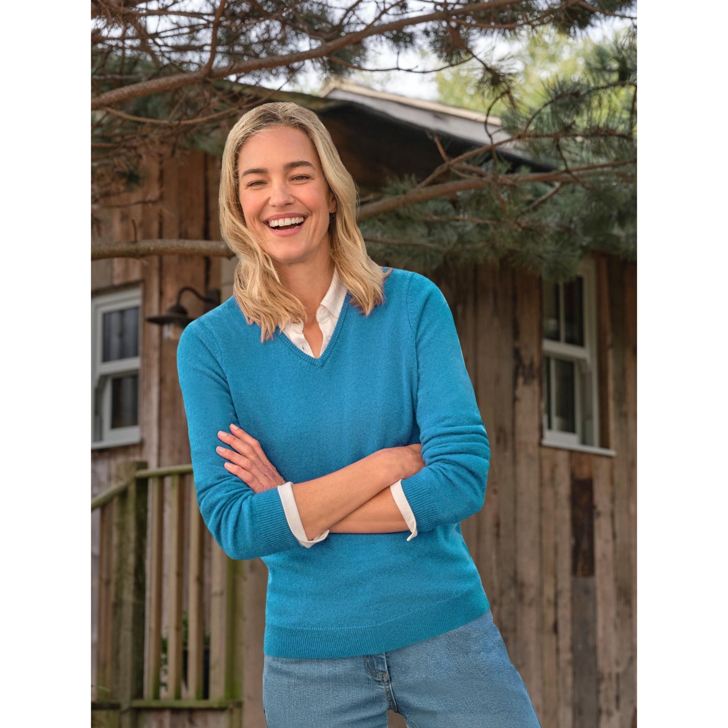 Sea Turquoise - Front - WoolOvers Womens-Ladies Cashmere V Neck Jumper