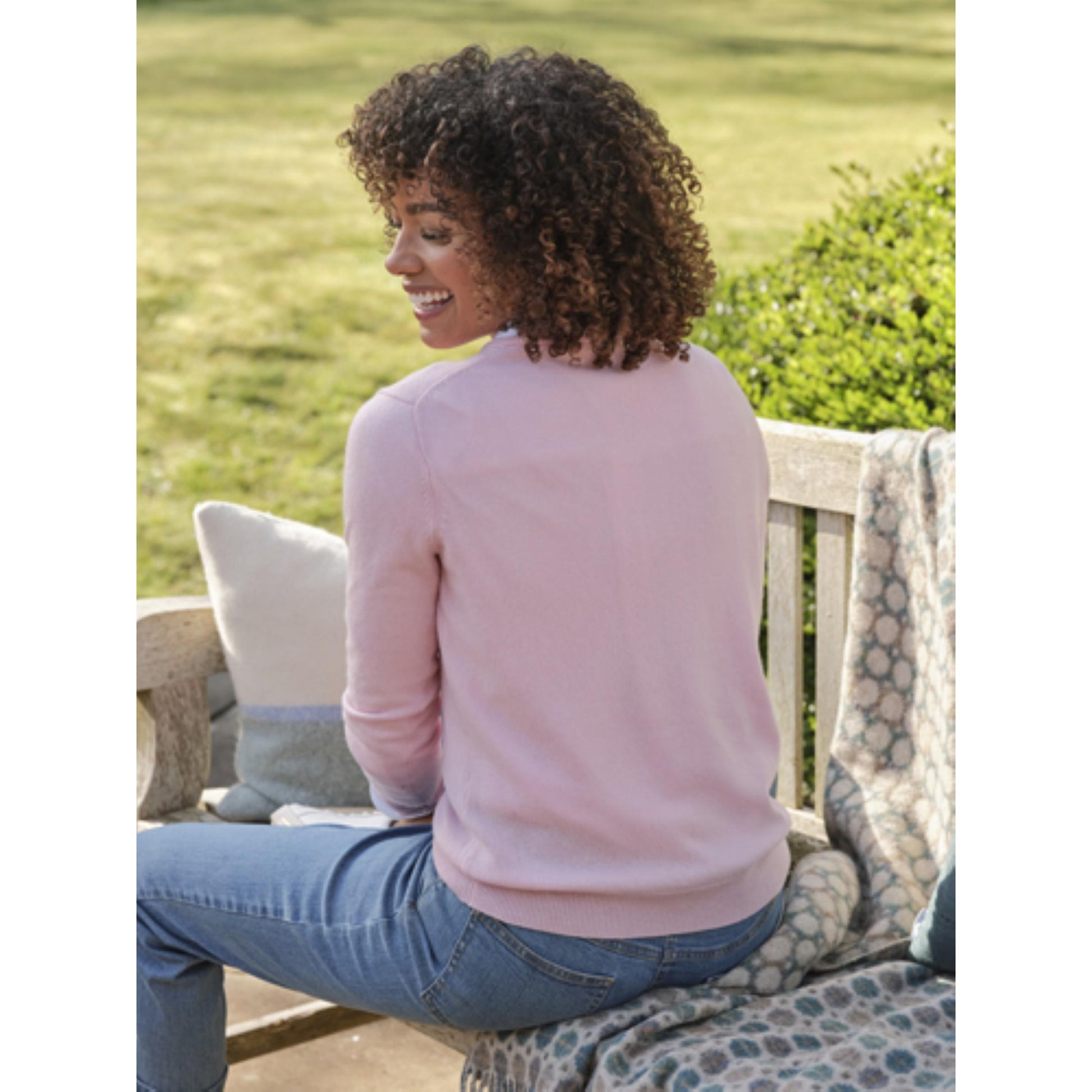 Ballet Pink - Back - WoolOvers Womens-Ladies Cashmere V Neck Jumper