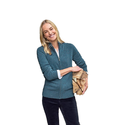 Teal Twist - Front - WoolOvers Womens-Ladies Lambswool Zipped Fitted Cardigan