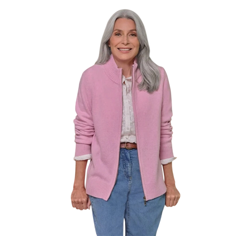 Rose Pink Marl - Front - WoolOvers Womens-Ladies Lambswool Zipped Fitted Cardigan