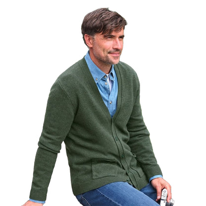 Pine - Front - WoolOvers Mens Lambswool V Neck Cardigan