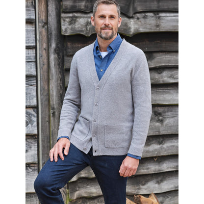 Grey Marl - Front - WoolOvers Mens Lambswool V Neck Cardigan