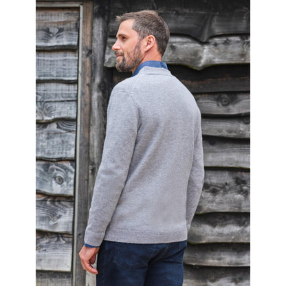 Grey Marl - Back - WoolOvers Mens Lambswool V Neck Cardigan