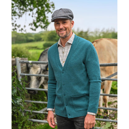 Aqua - Front - WoolOvers Mens Lambswool V Neck Cardigan