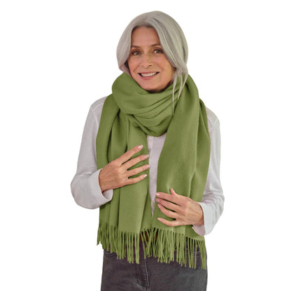 Olive - Front - WoolOvers Wide Wool Scarf