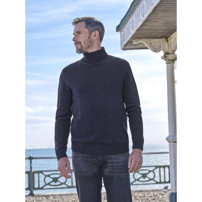Navy - Front - WoolOvers Mens Polo Neck Jumper