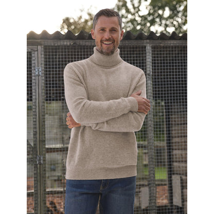 Oat Marl - Front - WoolOvers Mens Polo Neck Jumper