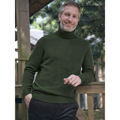 Pine - Front - WoolOvers Mens Polo Neck Jumper