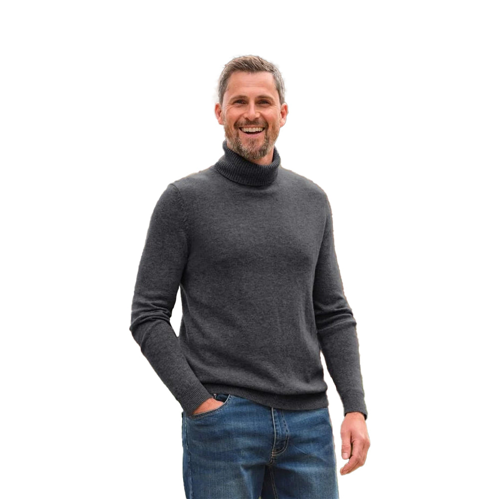 Charcoal - Front - WoolOvers Mens Polo Neck Jumper