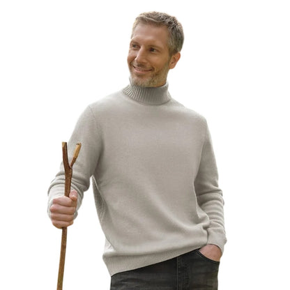 Cream - Front - WoolOvers Mens Polo Neck Jumper