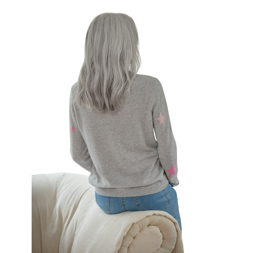 Grey - Back - WoolOvers Womens-Ladies Star Cashmere Merino Crew Neck Jumper