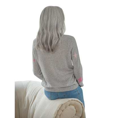Grey - Back - WoolOvers Womens-Ladies Star Cashmere Merino Crew Neck Jumper