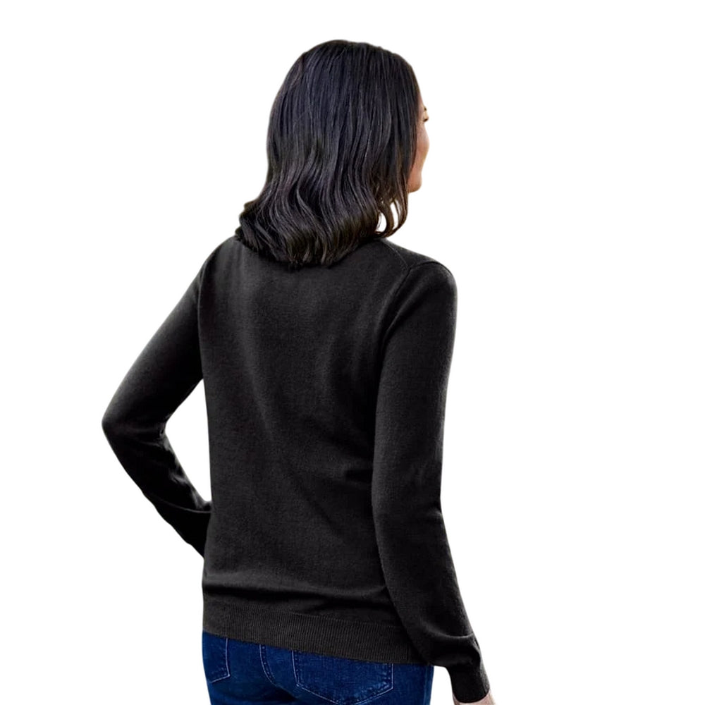 Black - Back - WoolOvers Womens-Ladies Cashmere V Neck Classic Cardigan