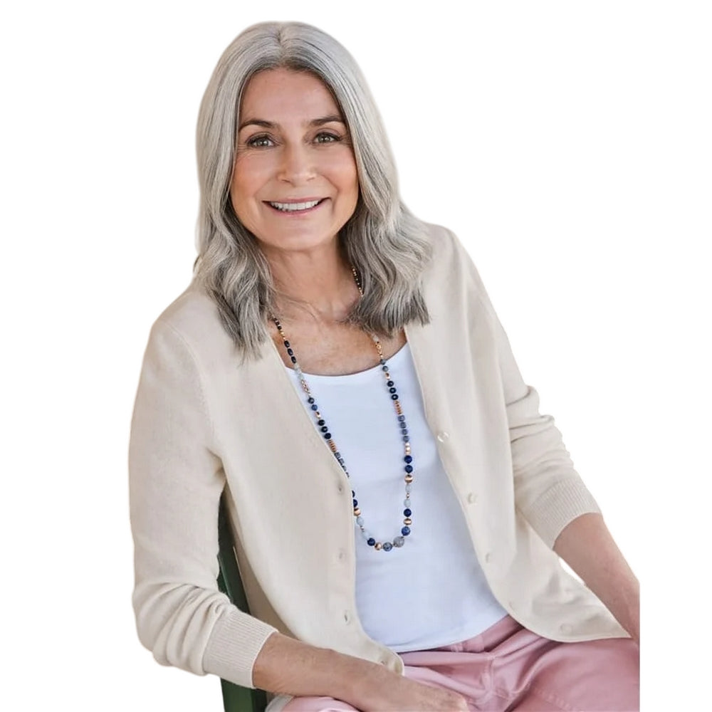 Cream - Front - WoolOvers Womens-Ladies Cashmere V Neck Classic Cardigan