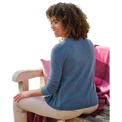 Denim Marl - Back - WoolOvers Womens-Ladies Cashmere V Neck Classic Cardigan