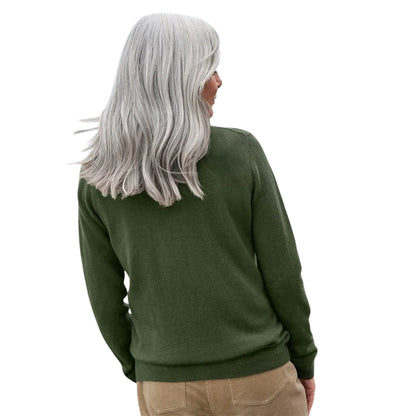 Khaki Green-Haze - Back - WoolOvers Womens-Ladies Cashmere V Neck Classic Cardigan