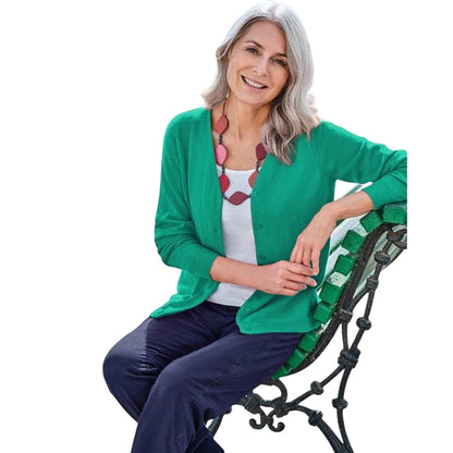 Bright Emerald - Front - WoolOvers Womens-Ladies Cashmere V Neck Classic Cardigan