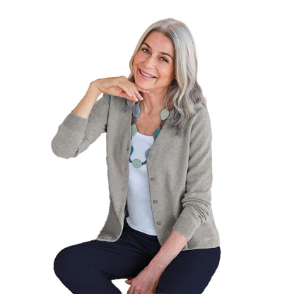 Marble - Front - WoolOvers Womens-Ladies Cashmere V Neck Classic Cardigan