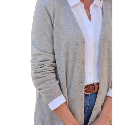 Marble - Side - WoolOvers Womens-Ladies Cashmere V Neck Classic Cardigan