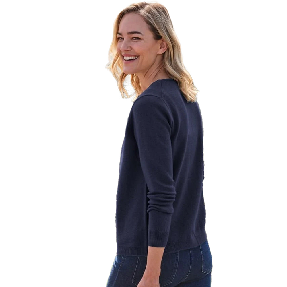 Navy - Back - WoolOvers Womens-Ladies Cashmere V Neck Classic Cardigan