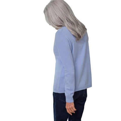 Periwinkle Blue - Back - WoolOvers Womens-Ladies Cashmere V Neck Classic Cardigan