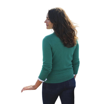 Bright Emerald - Back - WoolOvers Womens-Ladies Cashmere V Neck Classic Cardigan